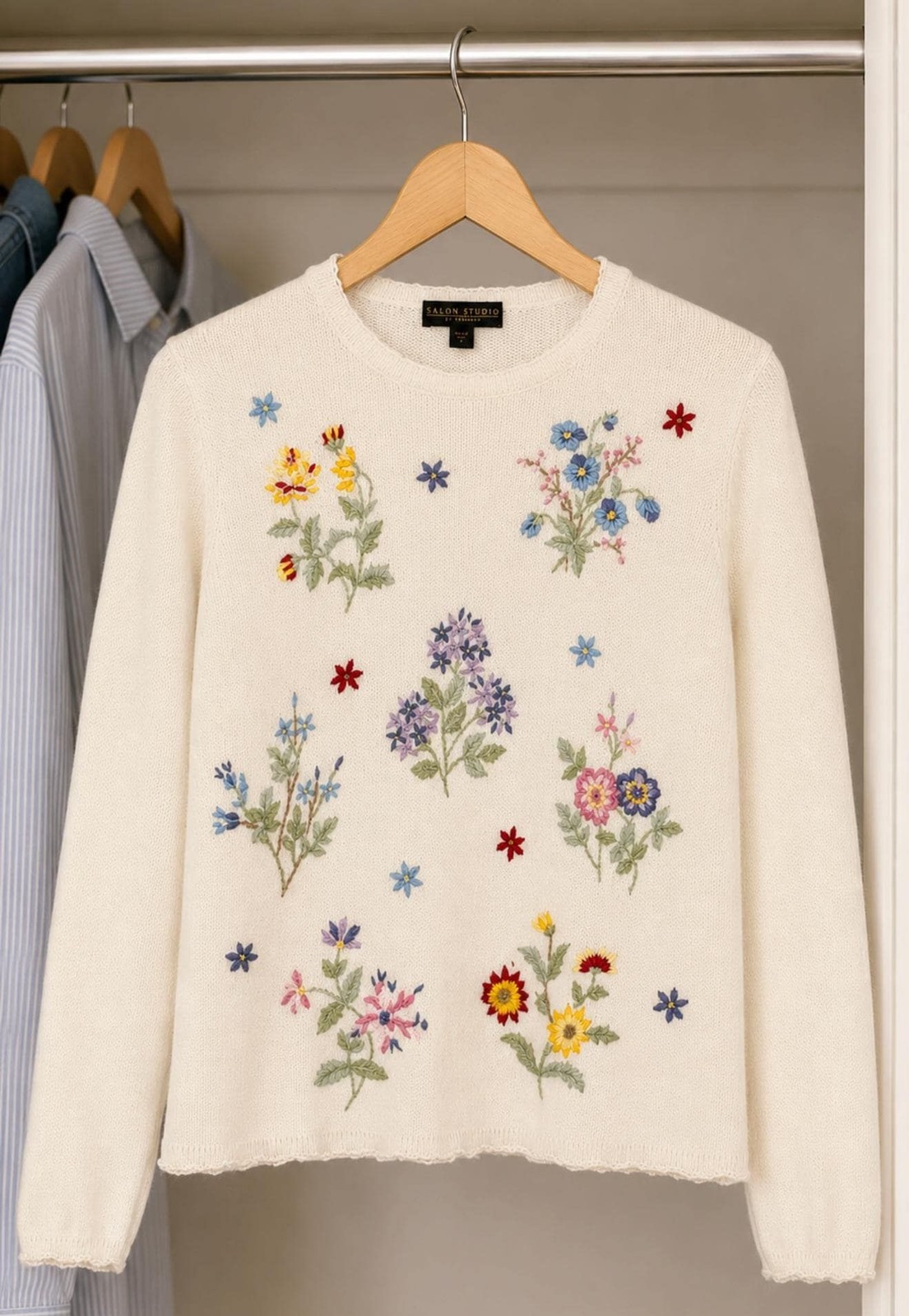 Salon Studio by Haband Floral Embroidered Ramie Cotton Sweater Women’s Large VTG