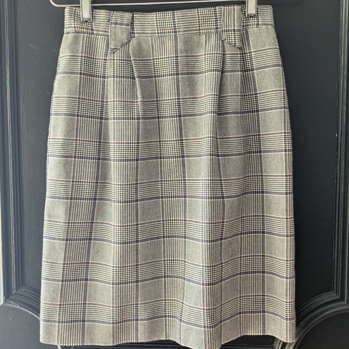 Vtg 90’s Grey Blue Glen Plaid Pencil Skirt High Waist Size 8 Office Pockets