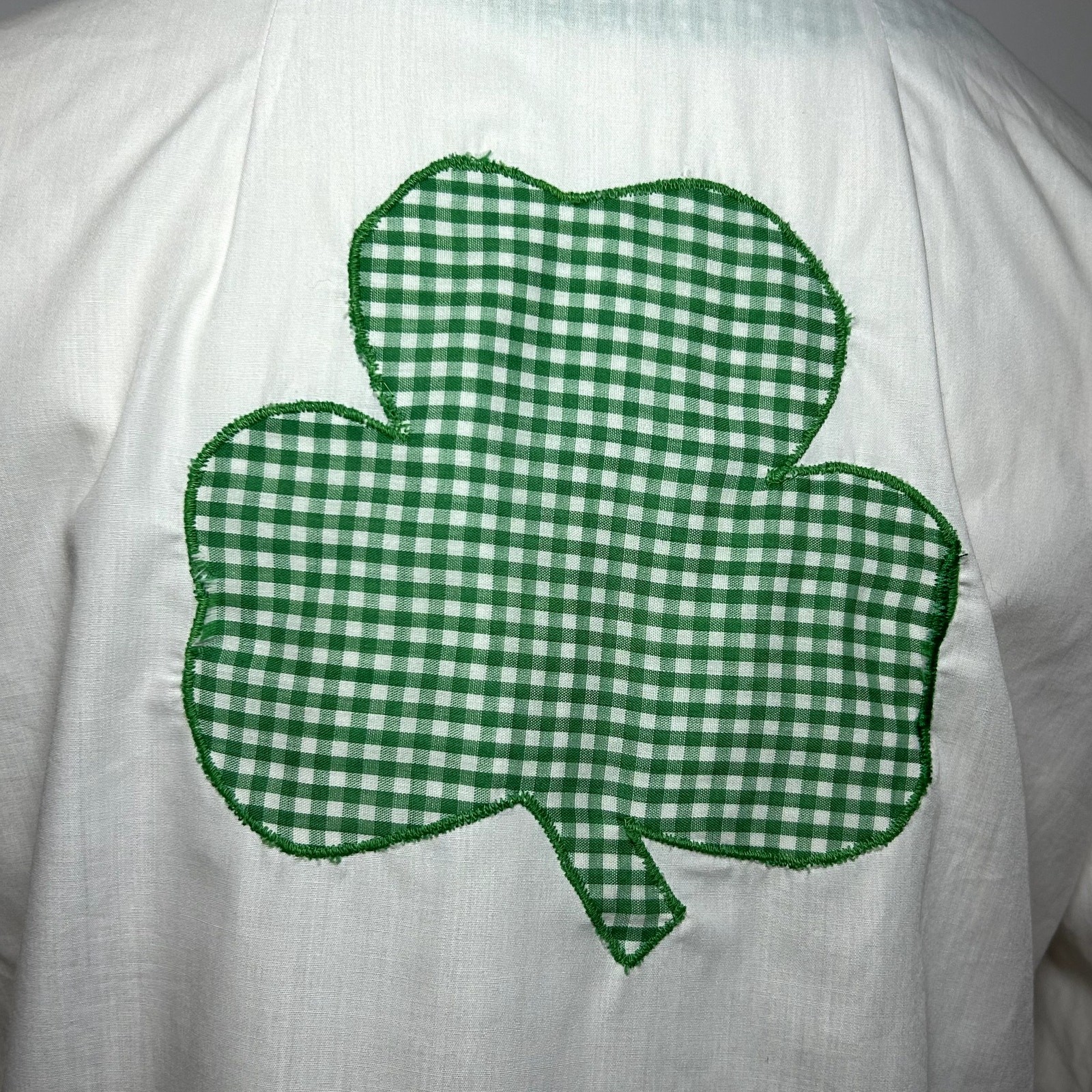 VTG 70s White Shamrock M Embroidery Gingham St. Patrick’s Day Top Twee Retro