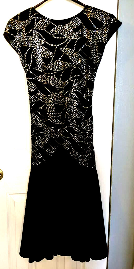Vtg 1980s Black Sparkle Evening Cocktail Dress Size 8 Shoulder Pads
