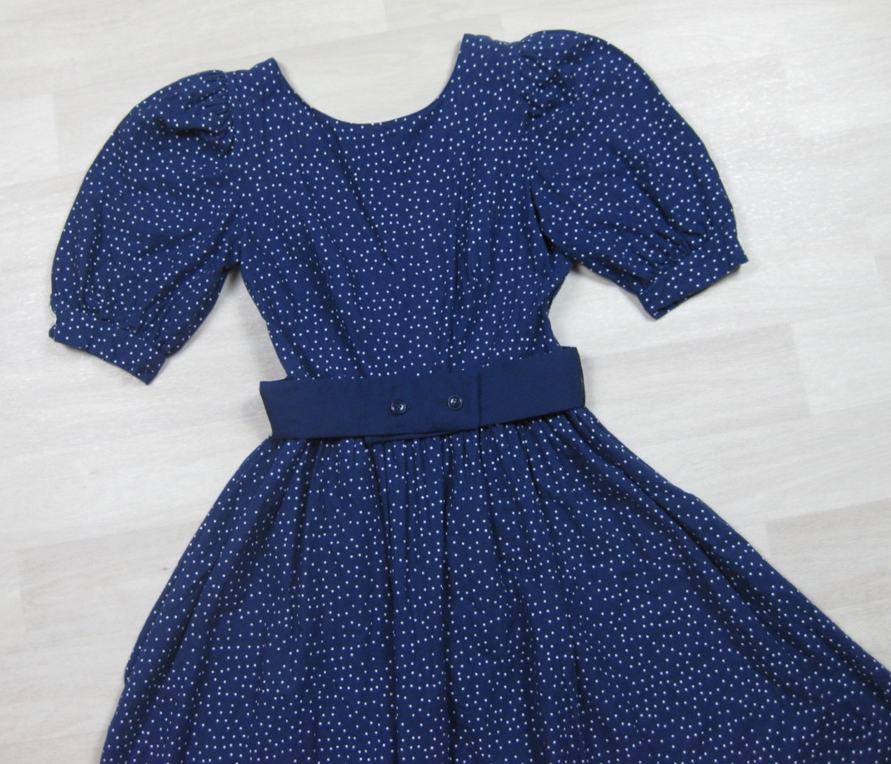 Vintage 80s does 50s Benson & Smith Midi Dress (S) Polka Dot Housewife Low Back