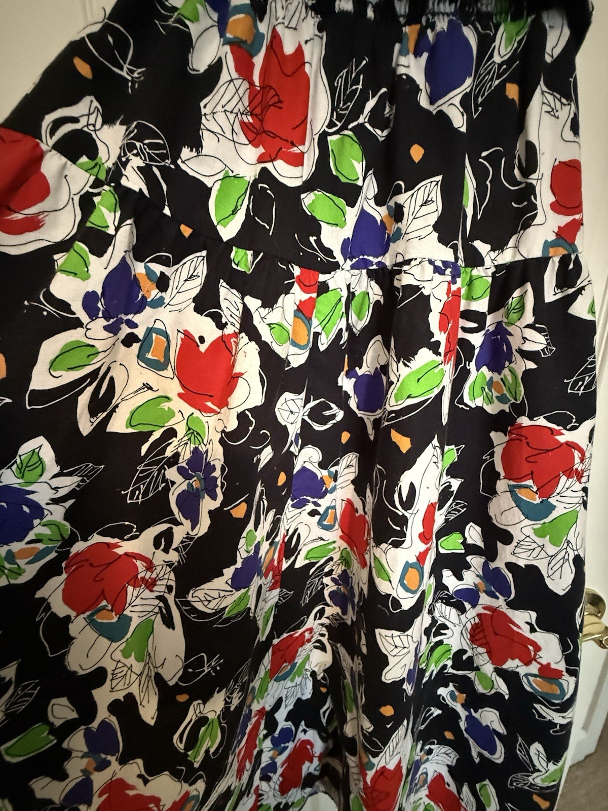 VTG 80s Strapless Belted Drop Waist Floral Dress Black Red White Bold Spring 10