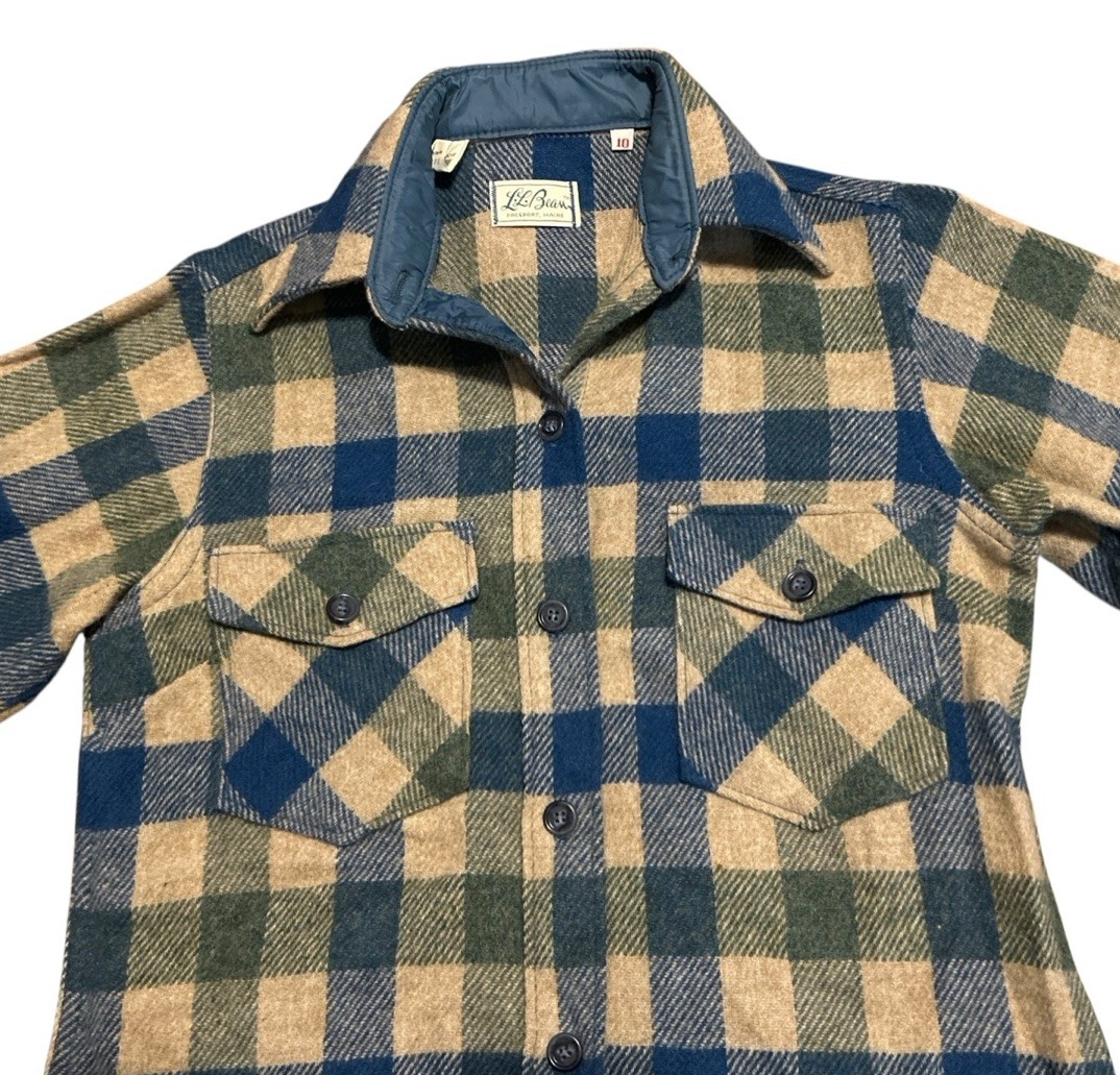 Vintage 60s LL Bean Wool Shirt Women’s 10 Plaid Flannel USA Made Script Logo EUC