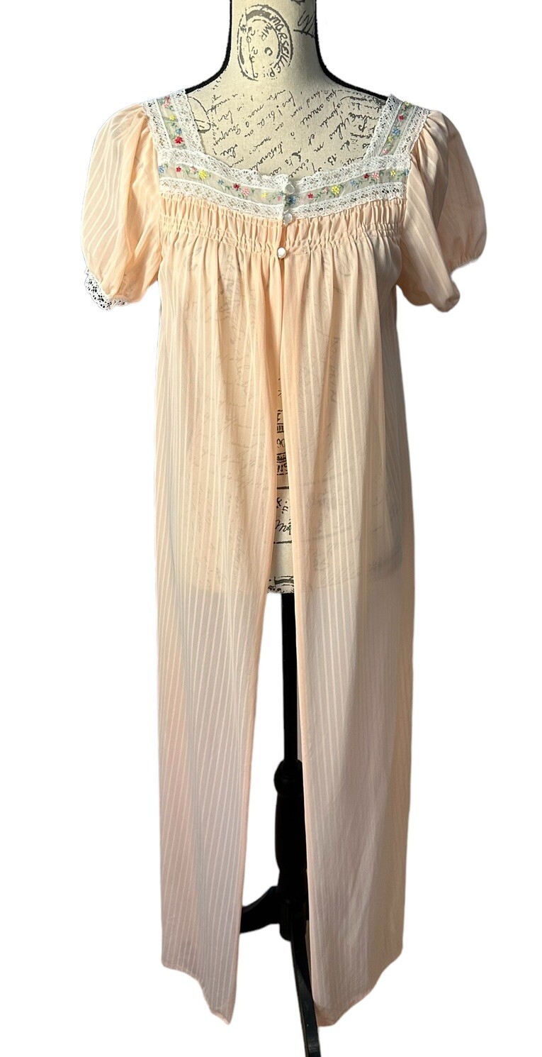 Movie Star 1960’s Vintage 3 Button Chiffon Peignoir Robe Nightgown Womens Med