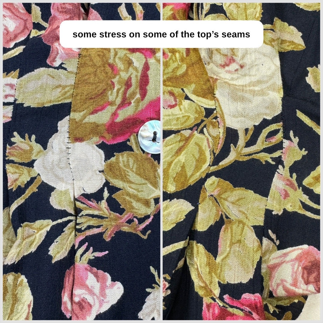 Vintage 1980s Floral 2-Piece Set Ruffle Top & Wide Leg Palazzo Pants | 27″ Waist