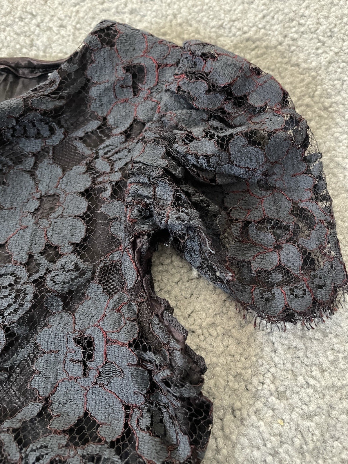 Vtg 70s Layered Floral Lace Dress Sz 4 Gray-Black Balloon Sleeve Ruffles Classic