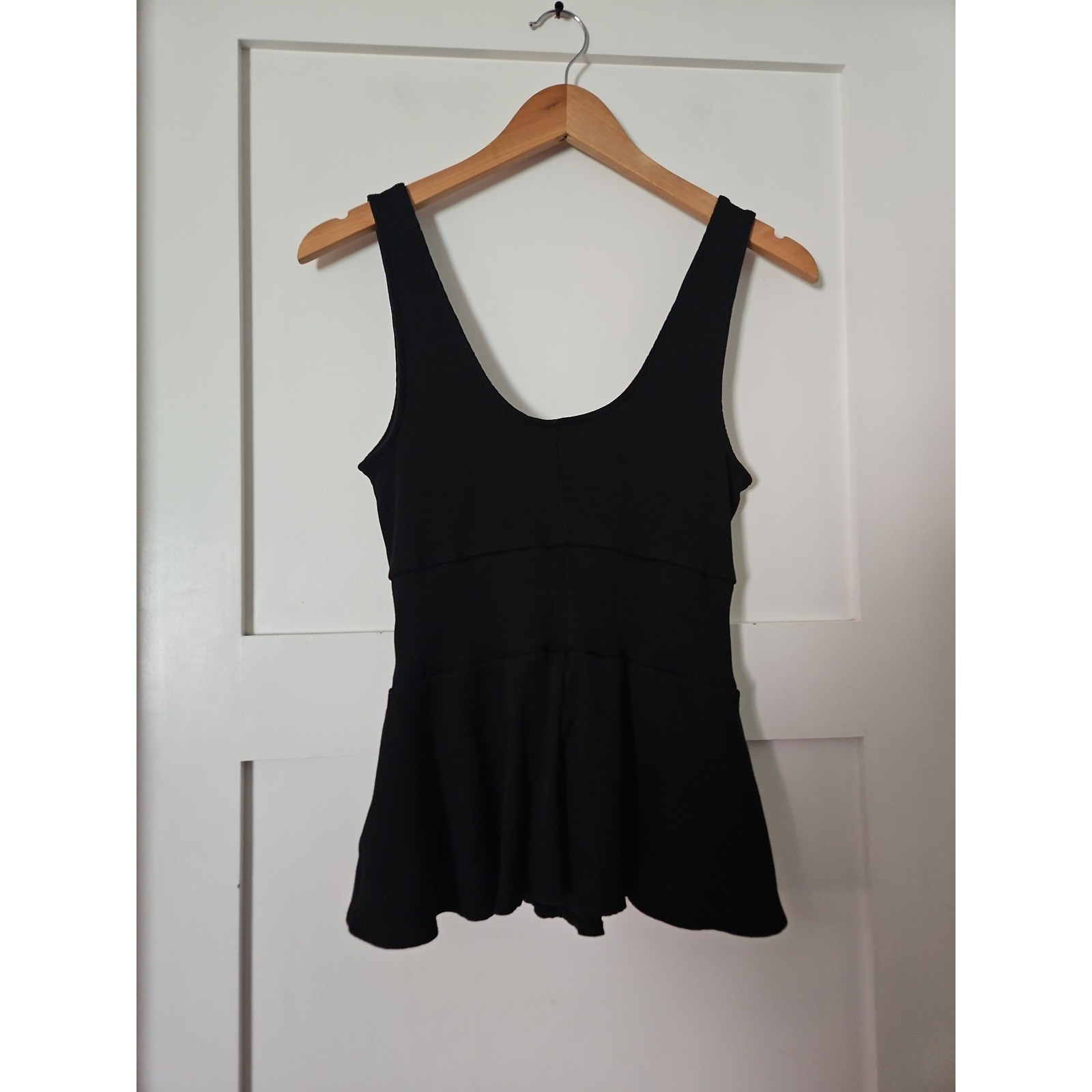 Y2K Aesthetic Corset Top Medium Black Peplum Lace Up Ribbed Grunge Streetwear