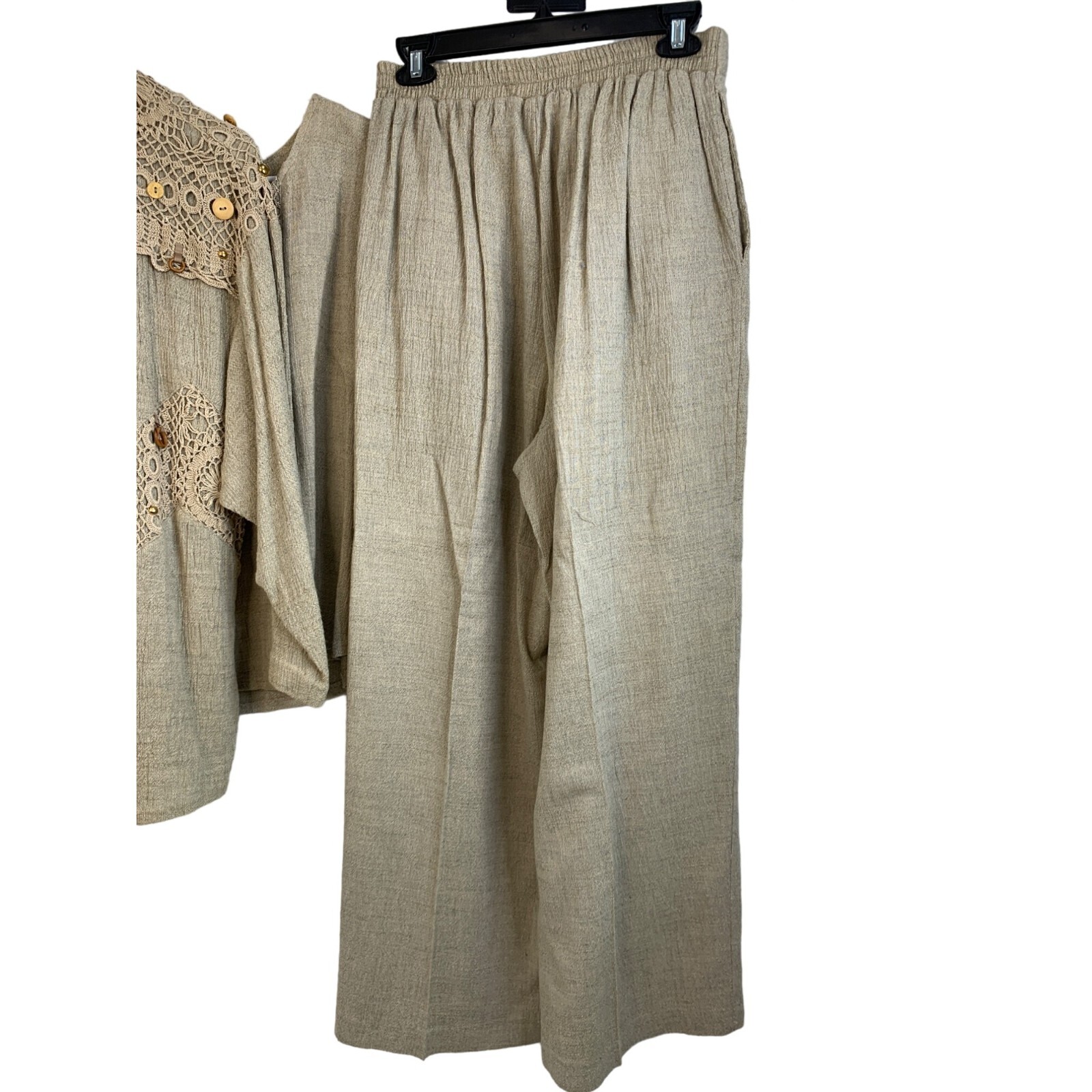 Rare Womens Lim’s VTG 3 Piece Crochet Linen Pant Suit GrannyCore M/L USA 7158