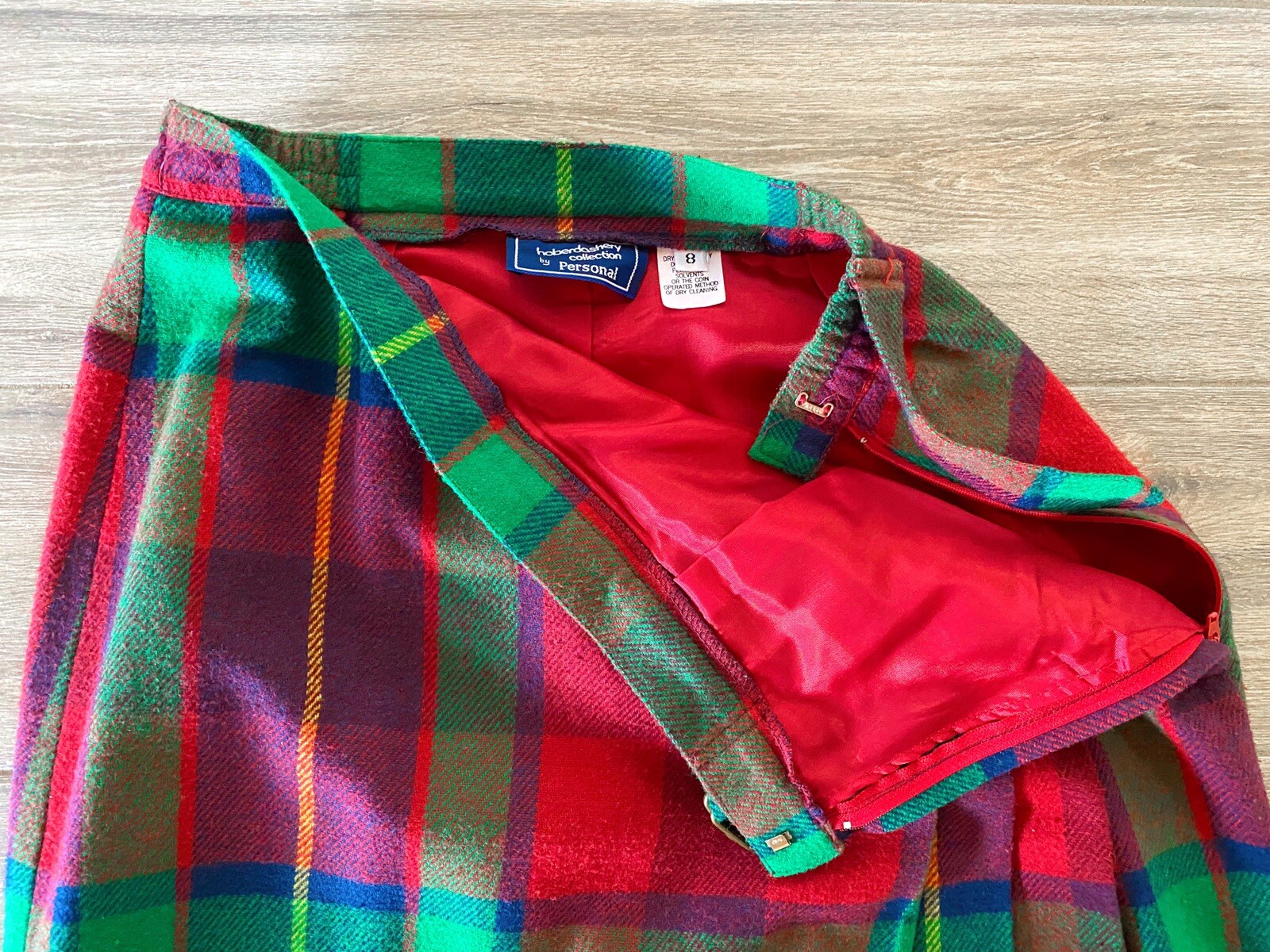 VTG 80’S HABERDASHERY PLAID SKIRT WOOL FRONT PLEAT SIDE ZIP BUCKLE FITS 26-28″W