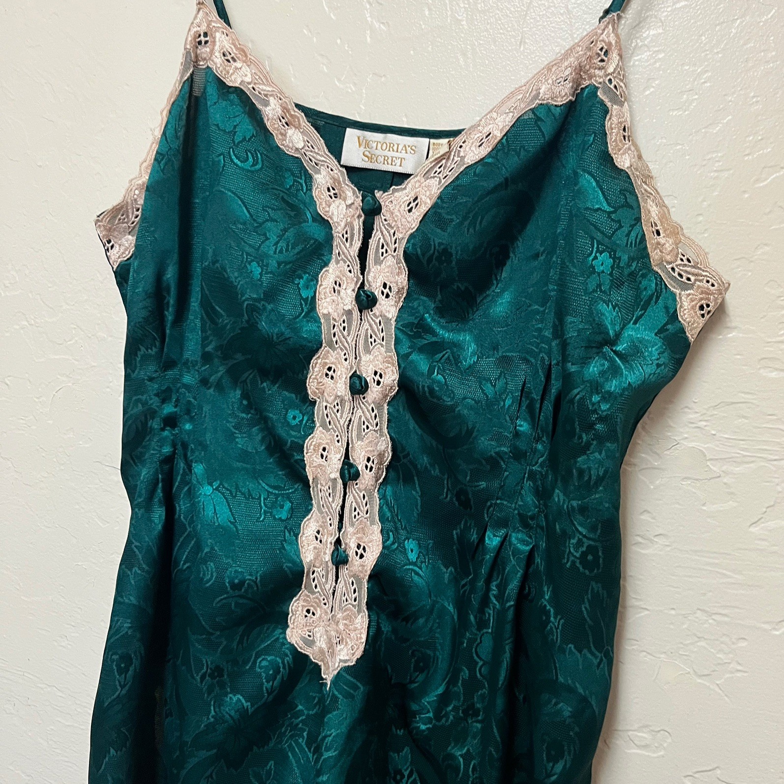 Rare Vintage Victoria’s Secret Gold Label Green Teddy Romper Lingerie Sz L Slip