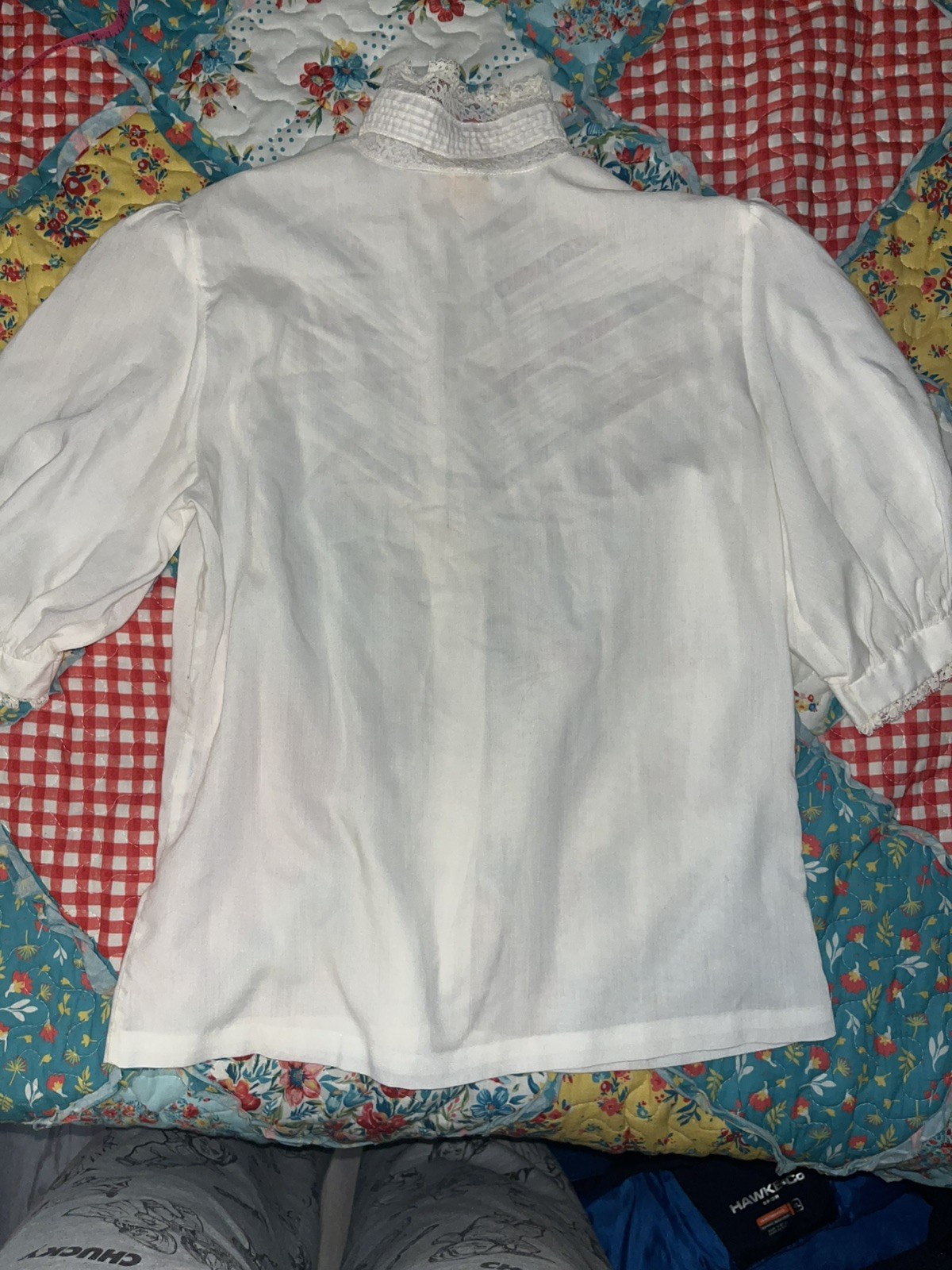 Vintage 1980s Alice Stuart Lace High Collar Button up Blouse, S