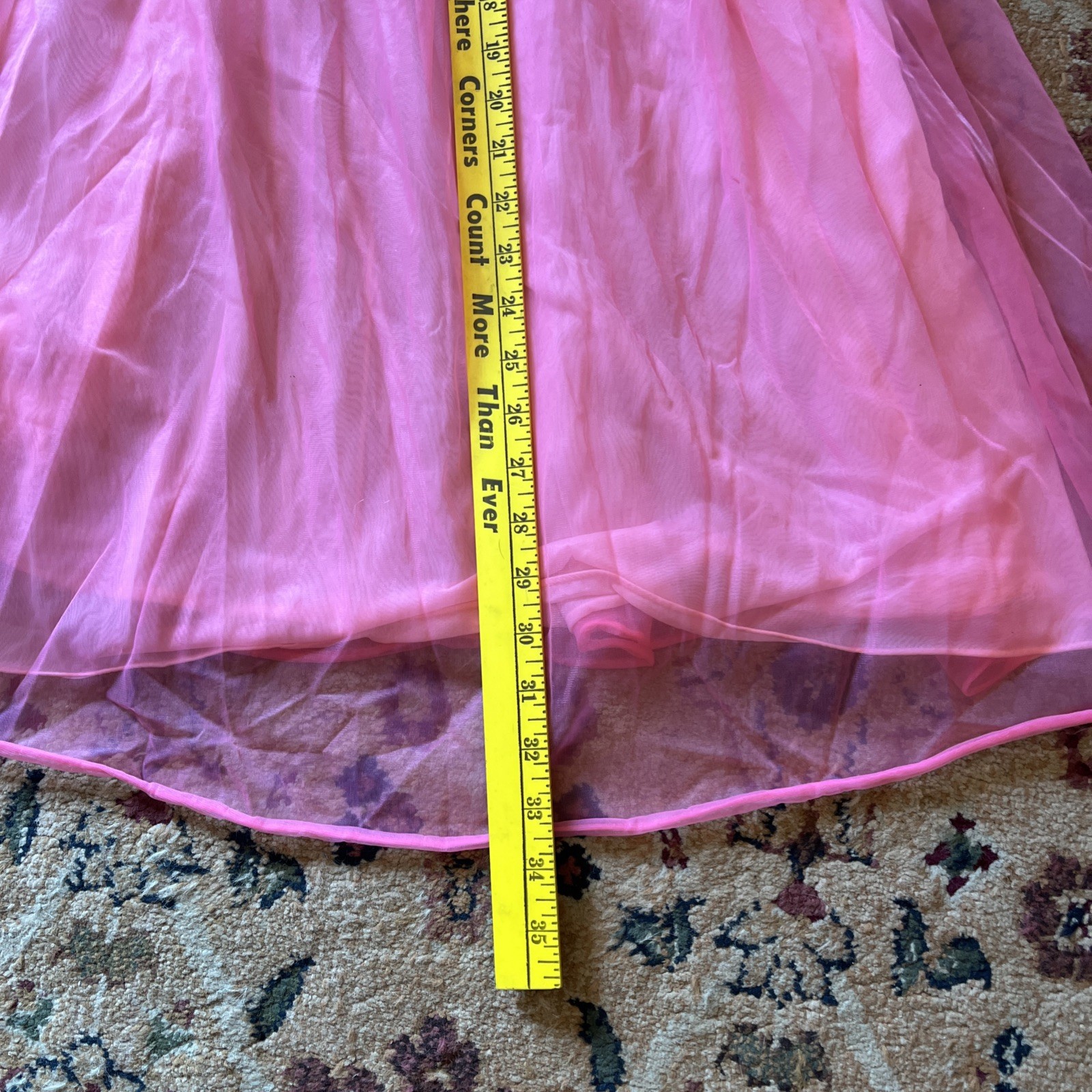 VTG 50’s VANITY FAIR SIZE M 32 NIGHTIE NIGHTGOWN PINK TRICOT NYLON CHIFFON LACE
