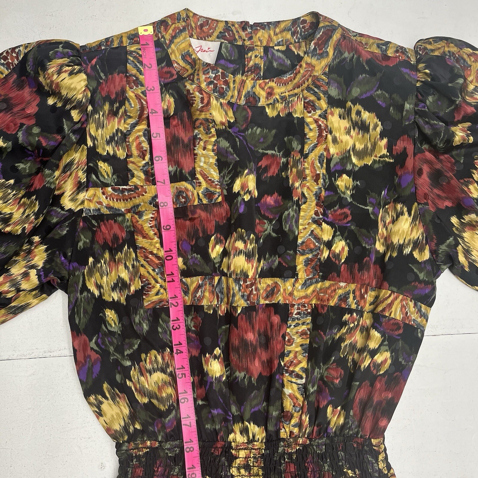 Vintage 80s Susan Freis Multicolor Pleated Dress Abstract Floral USA Womens S