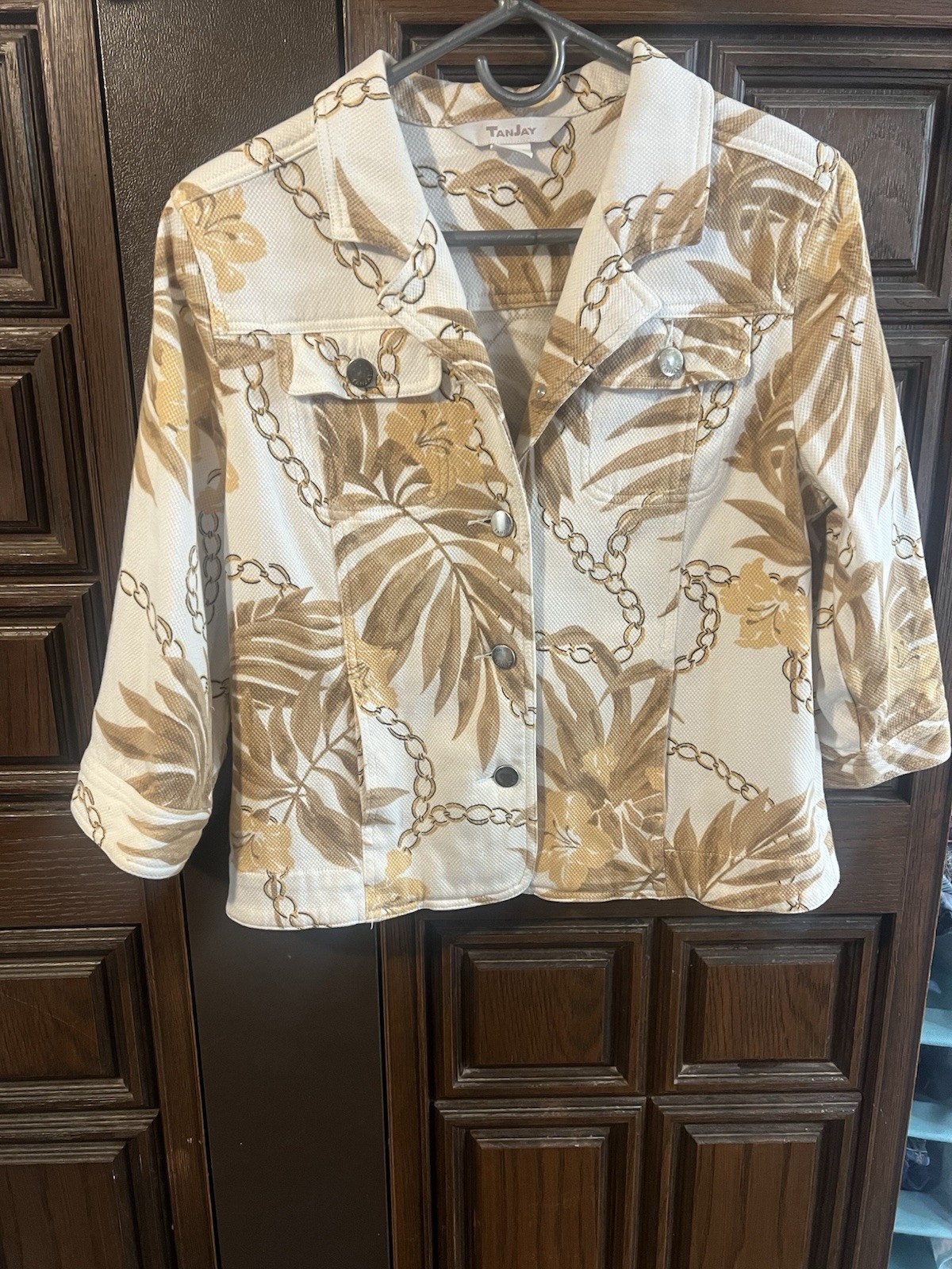 Vintage 90’s TanJay Brown Floral Button Down Stretch Jacket Blazer Size 8