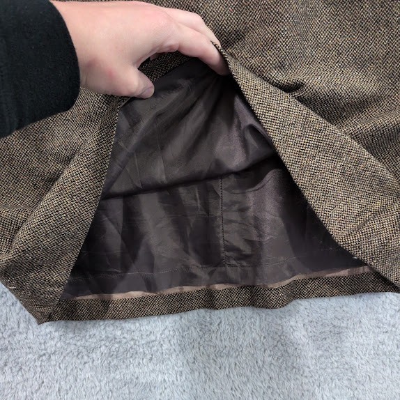 Eddie Bauer Skirt Women 14 Brown Wool Silk Blend Herringbone Knee Length Vintage