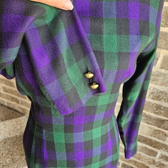 Vintage Bichon Green And Purple Plaid Dress Size 6