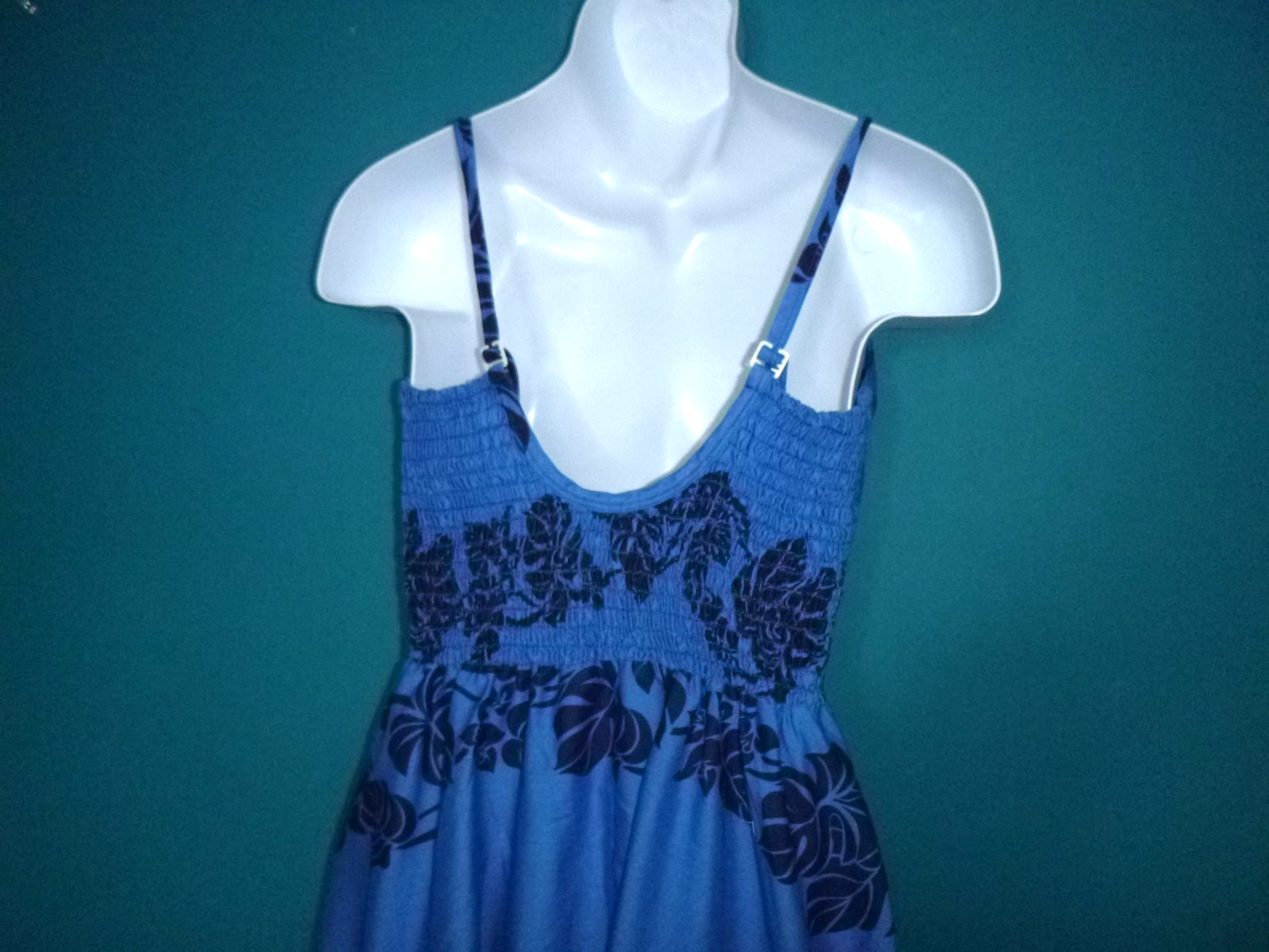 Vtg 70s Sand Pebble Hawaii Sundress 2 Tone Blue Tropical Foliage Sz S/M