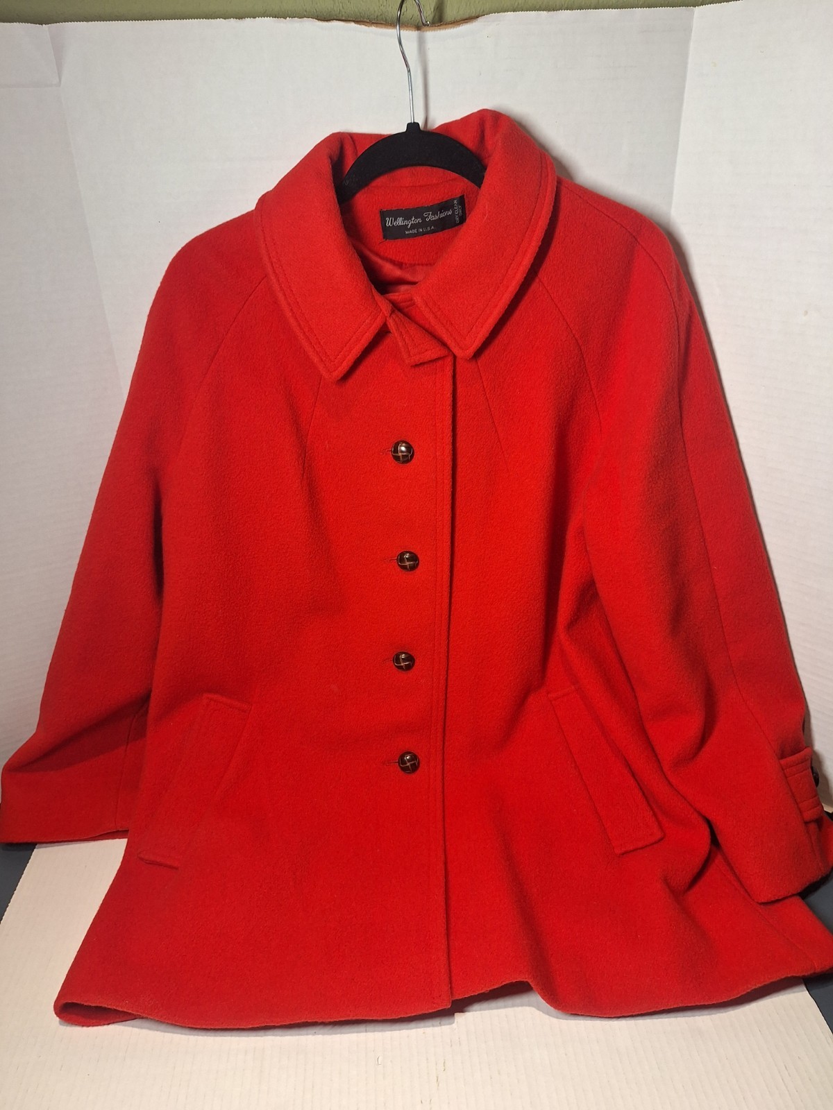Vintage Wellington Fashions Button Wool Coat, Woman’s L, Red, Lined