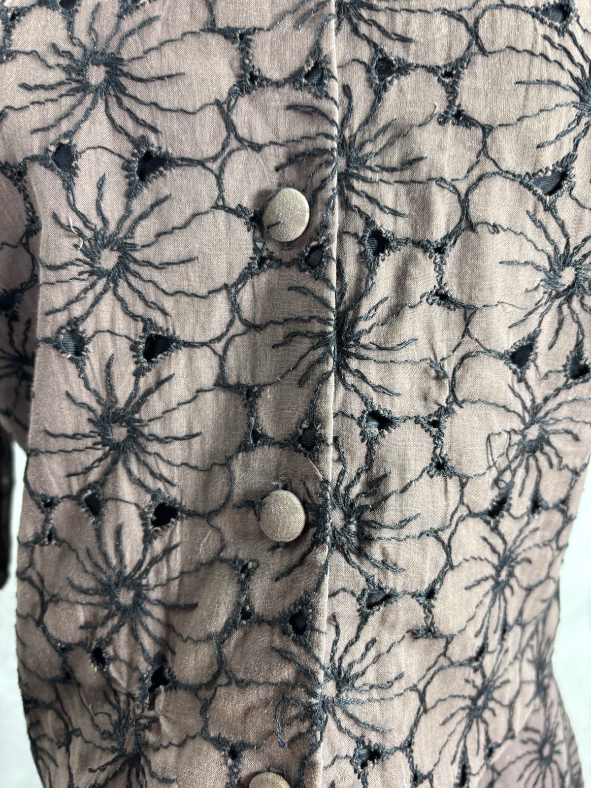 VTG 50s Union Label Floral Skirt Suit Set Brown Black MCM Wiggle Mad Max S 1950s