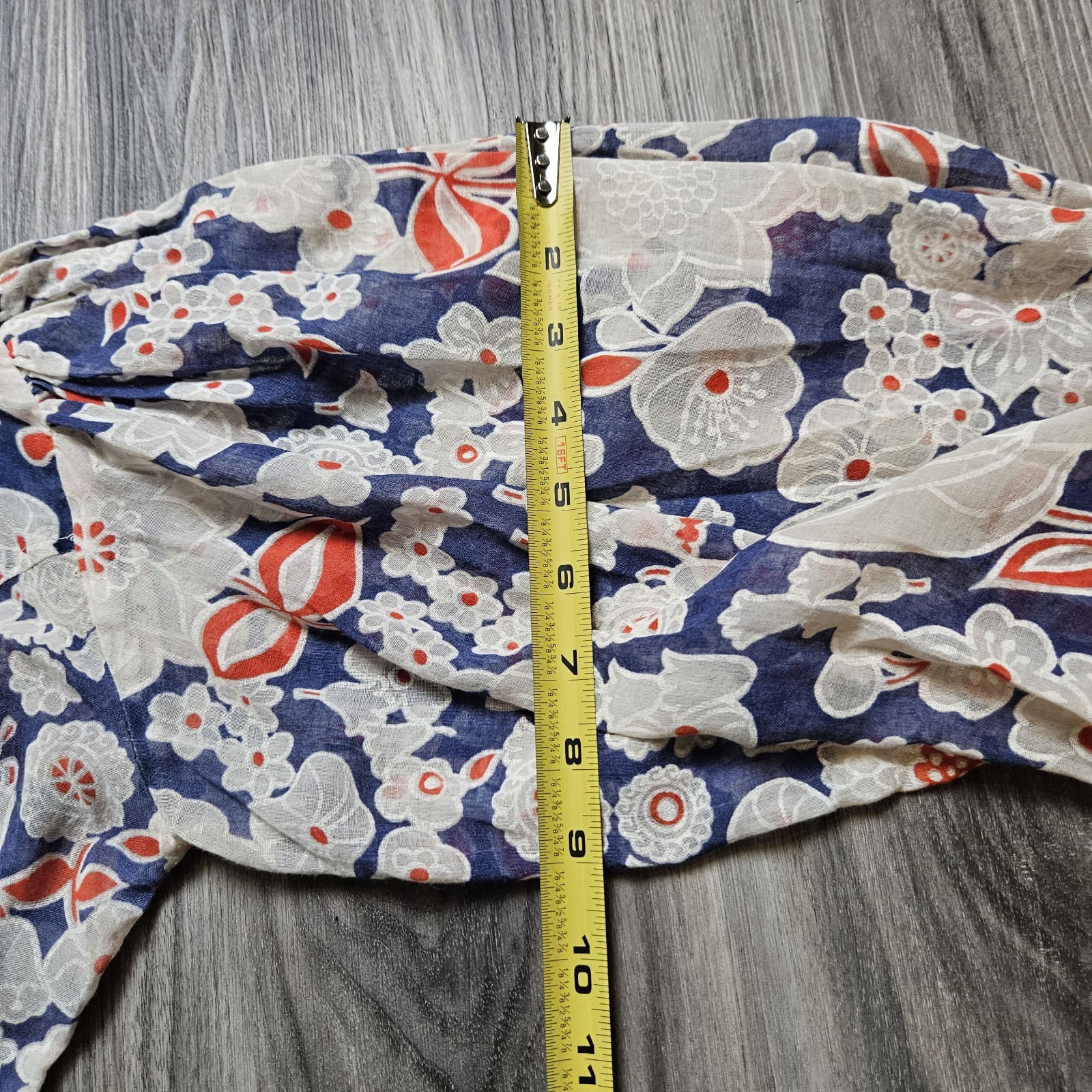 VTG 1960s Hand Made Red White Blue Floral Sheer Button Up Blouse Dagger Collar