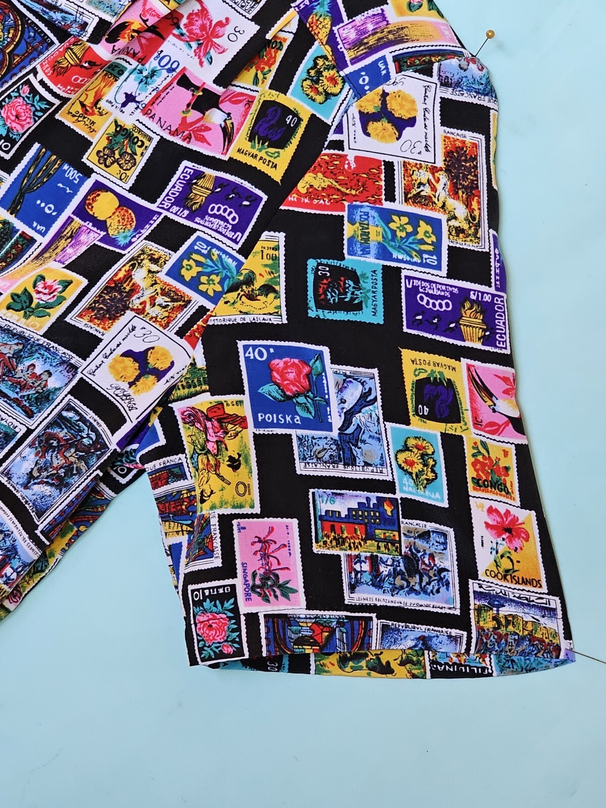 Women’s Impressions of California blouse International Stamps Print