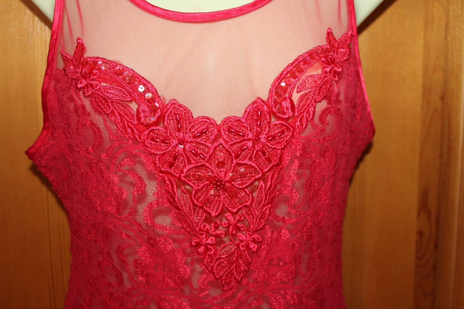 Vintage Secret Treasures Sheer Red Satin & Lace Babydoll Ballet Nightgown M