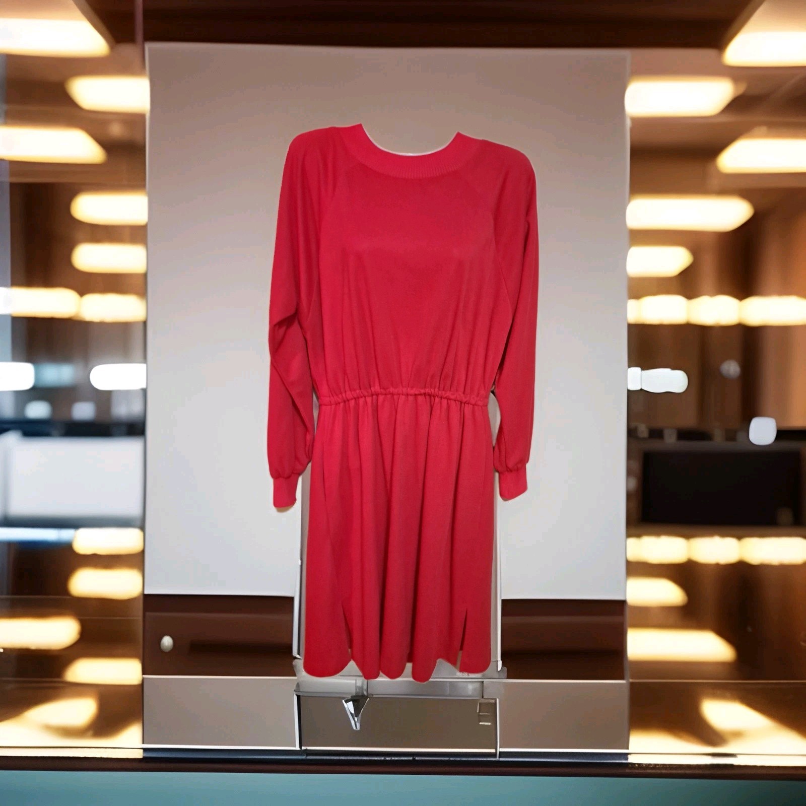 Vintage Montgomery WARD’S Red Poly Cotton Jersey Sheath Dress Pockets Large?