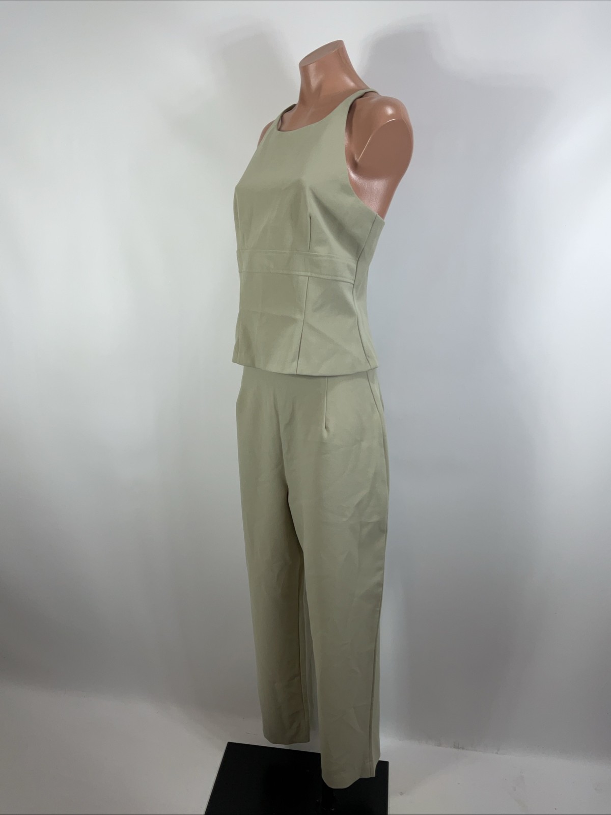 Vintage 90s y2k City Triangles Beige Olive 2pc Pant Tank Suit Set Office Career