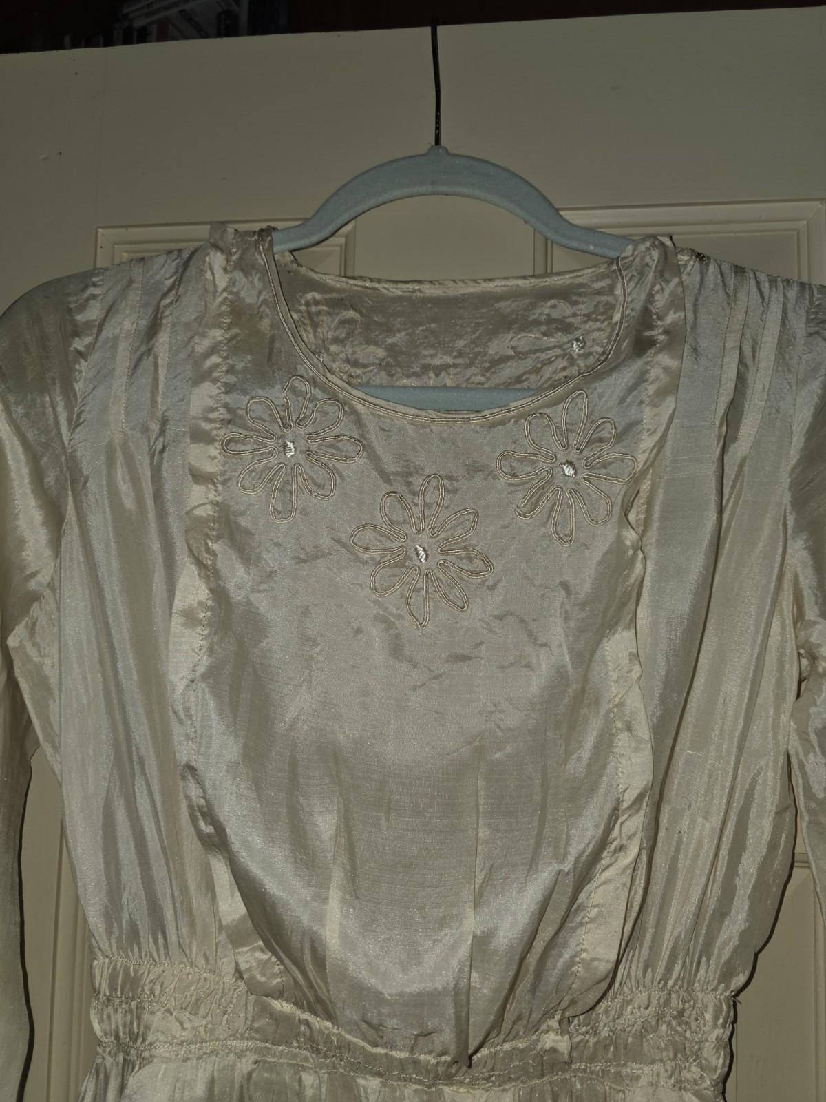 Antique Victorian Edwardian Ladies Wedding Fancy Dress with Soutache Flowers