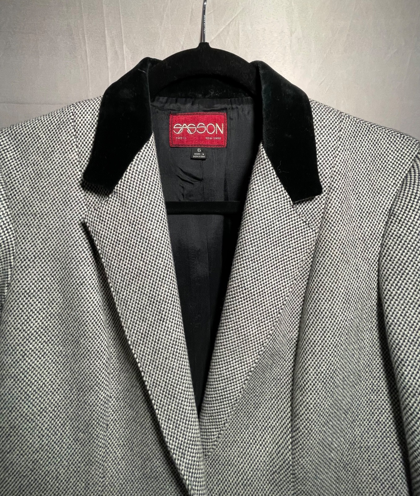 Vintage SASSON Checkered Wool Blend Blazer Jacket 80s / 90s Size 6