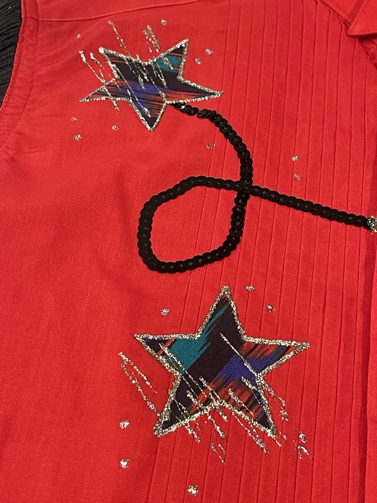 Chaplin Red Western Wear Women’s Shirt Glitter Sequin Stars Embroidered Small