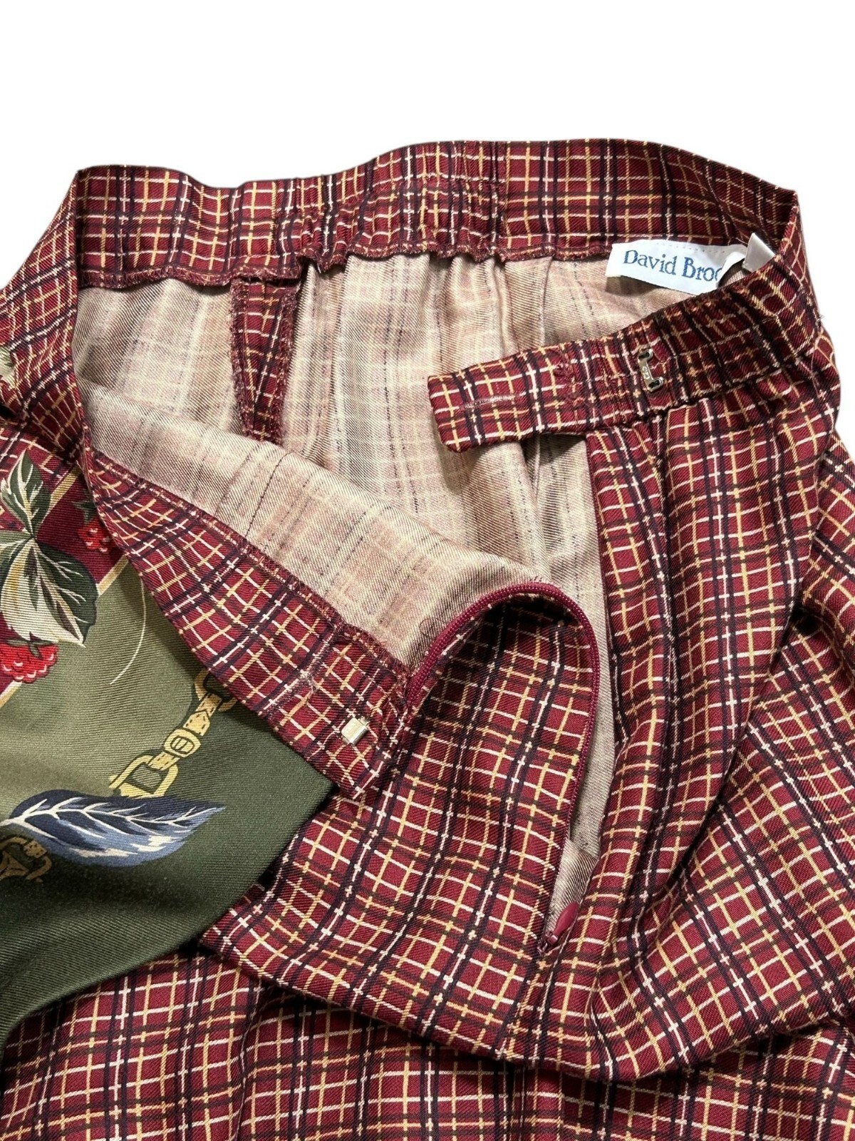 VTG David Brooks Womens Size 4 Plaid Skirt & Vest Set W Floral Details Wrap Zip