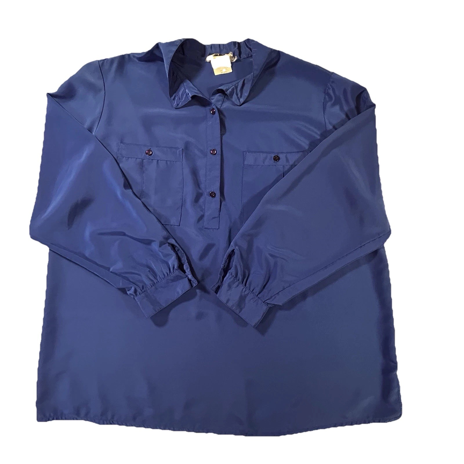 Vintage Miss James at Sir James Blue Polyester Pullover Blouse USA Made Size 40