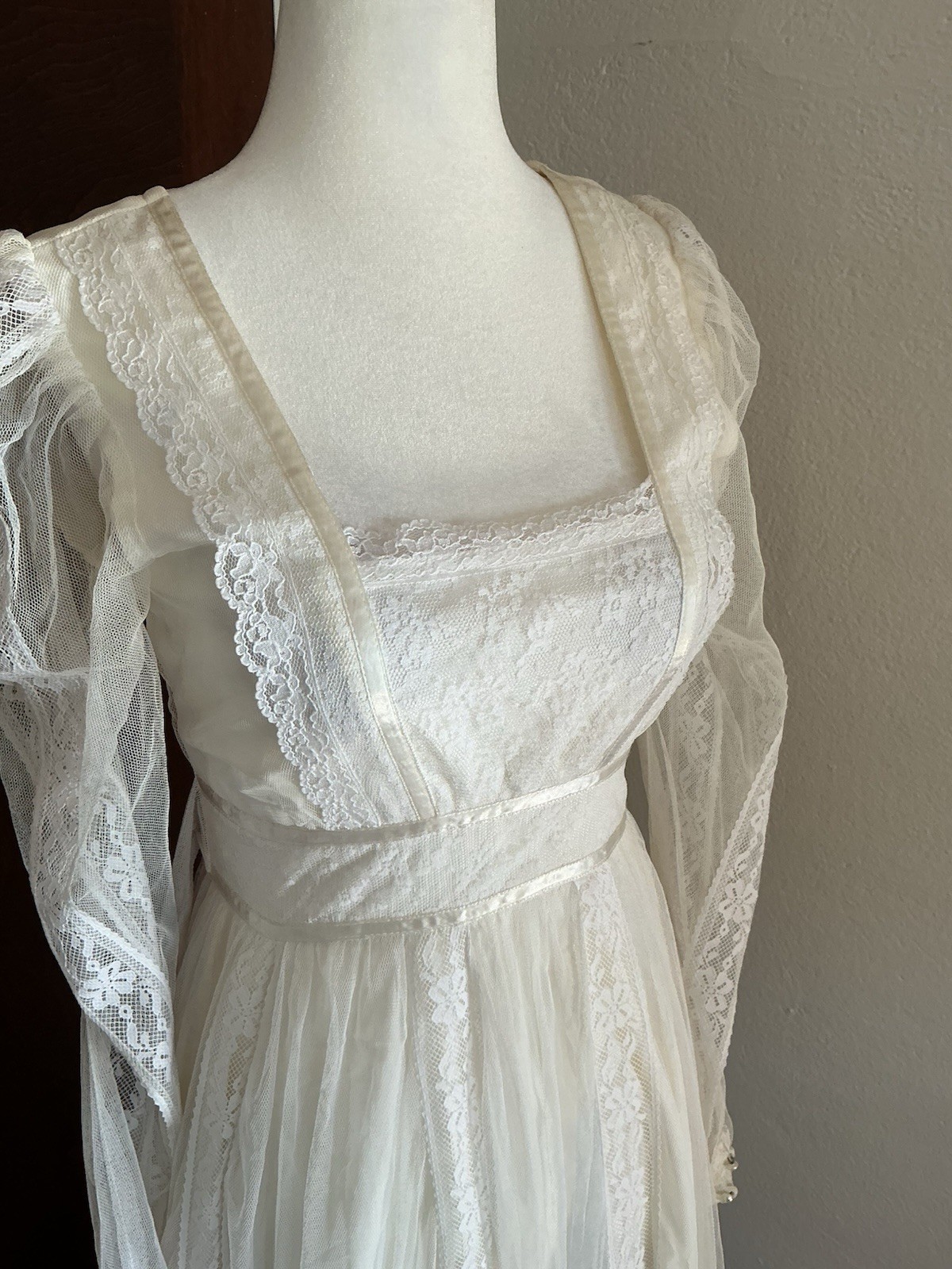 VTG 70s Gunne Sax Romantic Renaissance Bridal Lace Prairie Dress Gown 7 XS S NWT