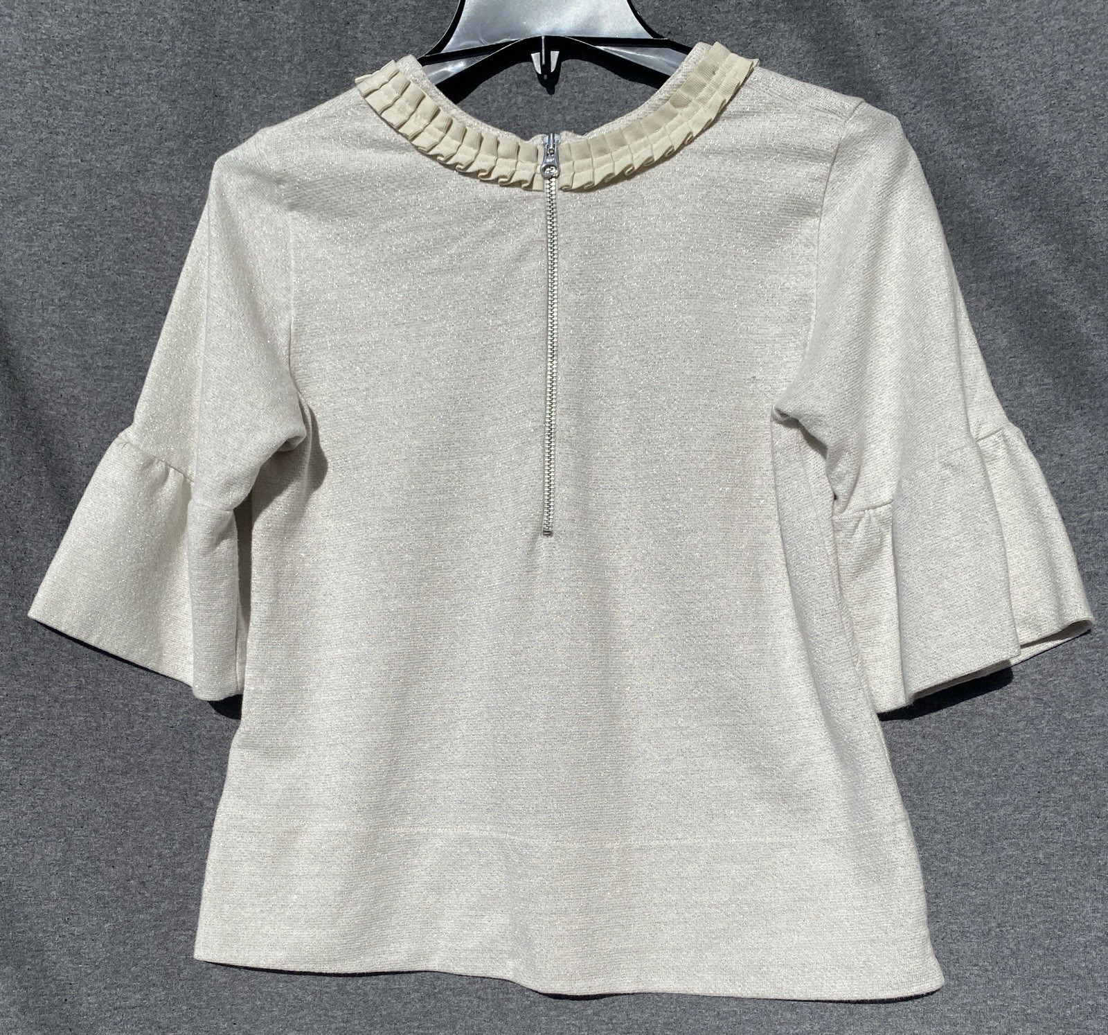 1970’s Vintage Blouse By French Connection Ruffled Collar Sleeves Size S Sparkly