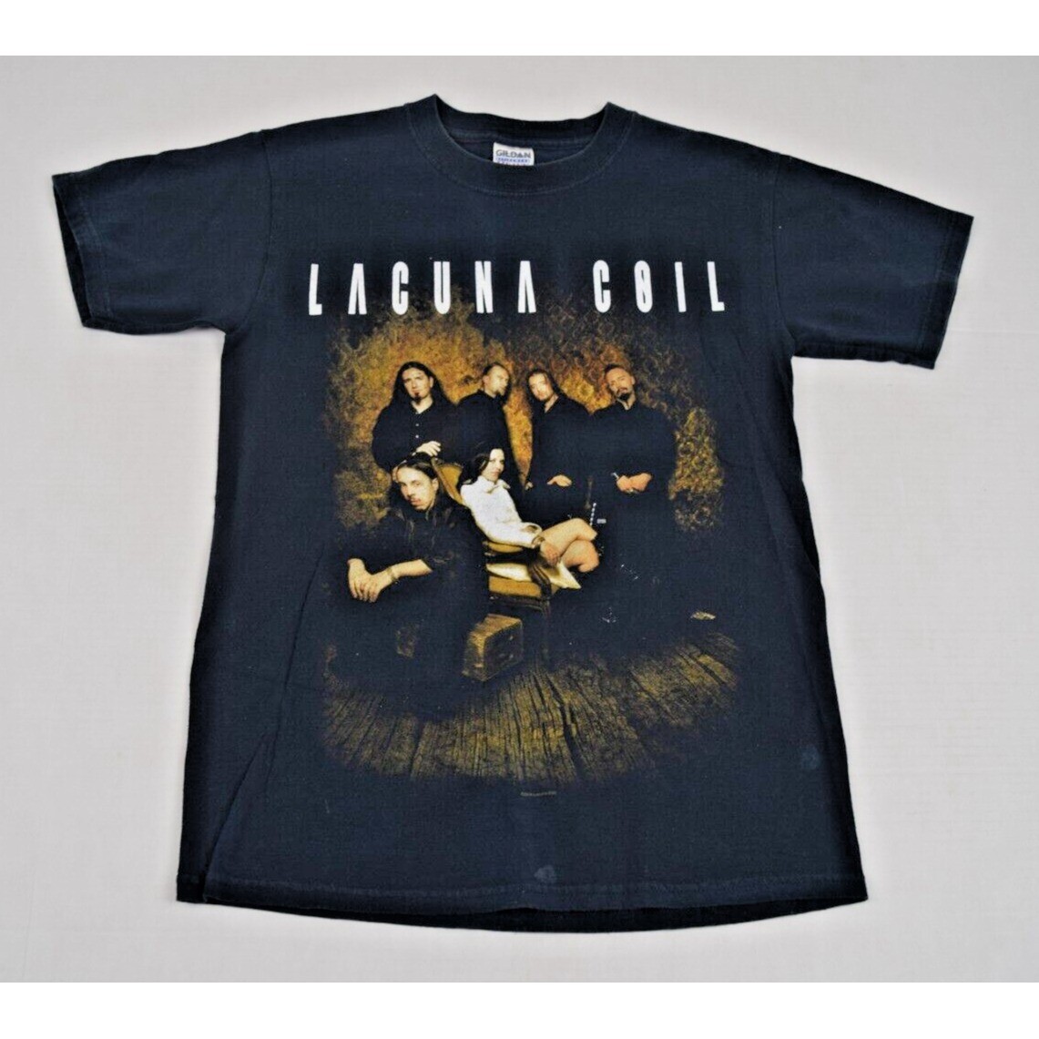 Vintage Band T-Shirt Lacuna Coil Size S 00s Group Photo Black Gildan Heavy 2008