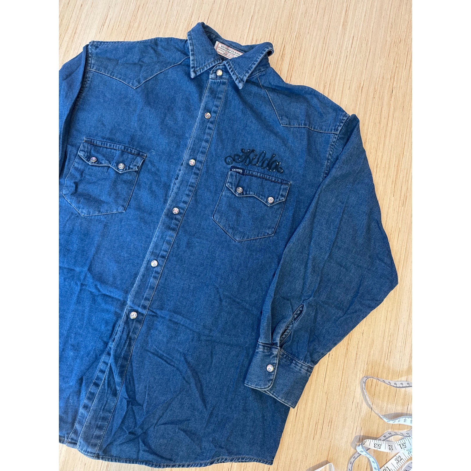 Vintage Guess Georges Marciano Denim Western Shirt 1990 Sturgis 50th Eagle 38