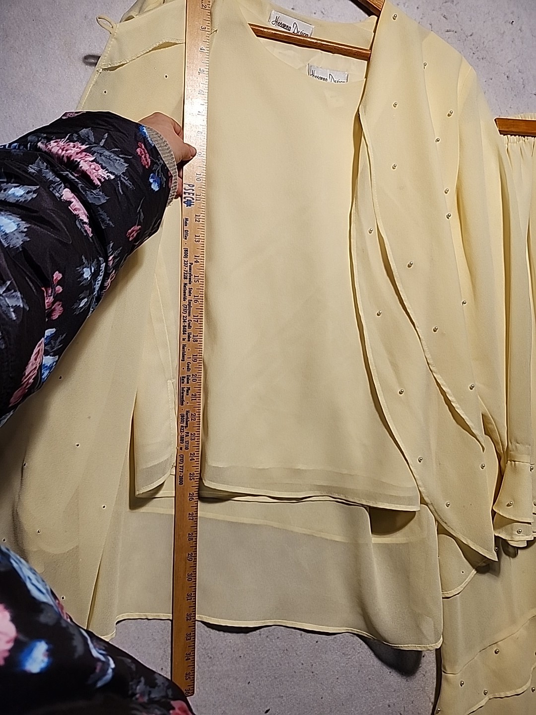 Vintage Butter Yellow Chiffon 3 Piece Skirt Set Wedding Faux Pearls Size XL USA