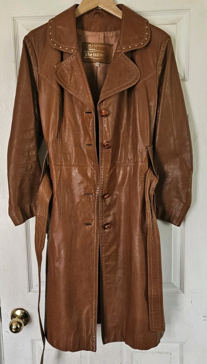 VTG Montgomery Ward The Tannery Women’s Leather Trench Coat Size 9/10