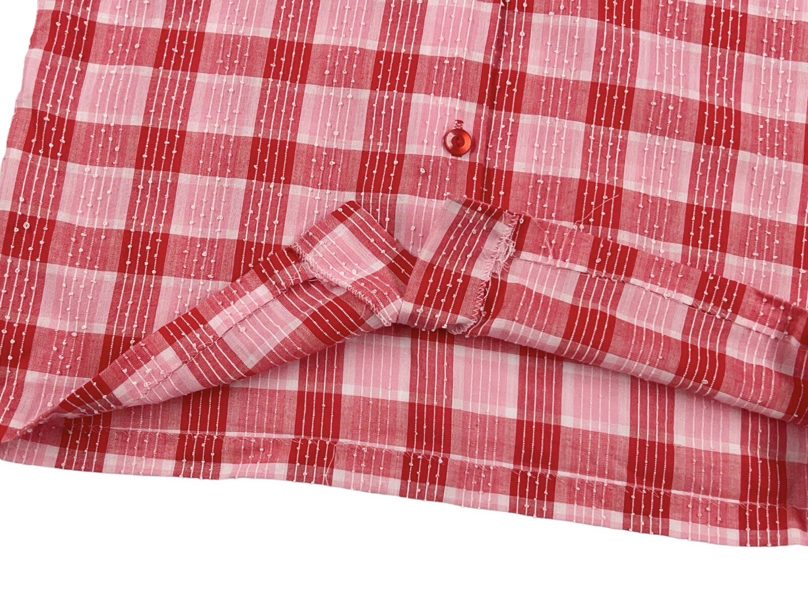 VINTAGE 50S RED PLAID SWISS DOT BLOUSE SIZE 14 NEW FASHION CREATION ROCKABILLY