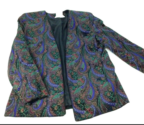 Vintage Tan Jay Paisley Floral Blazer Jacket Velvet 10 Black Mod Statement