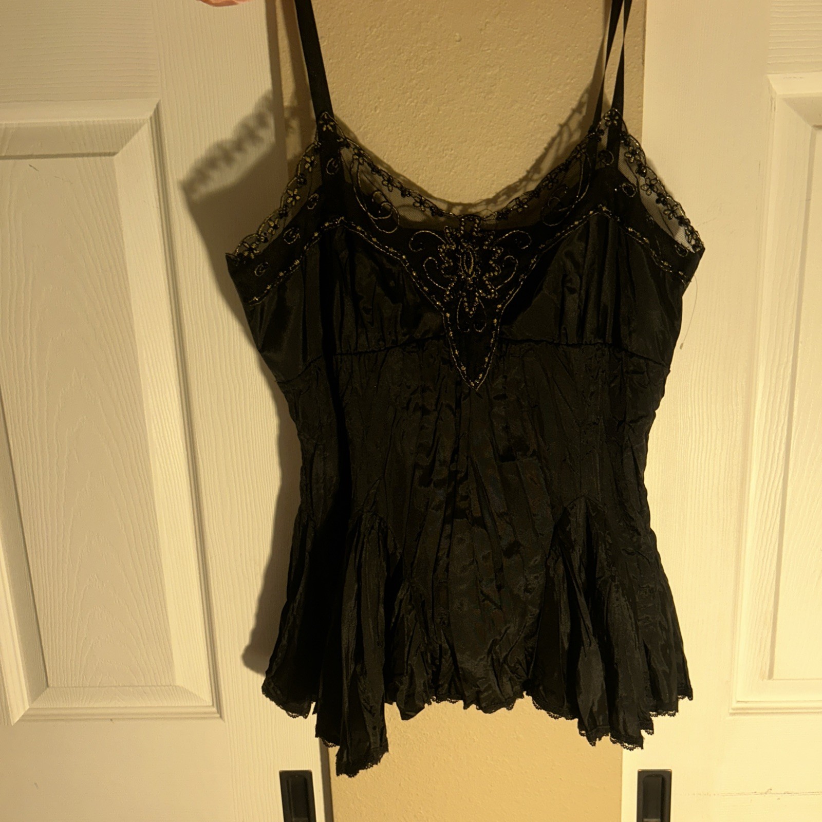 Vintage Y2K YANK Black Fairy Whimsygoth Tank Lace Bead Embroidery Size L