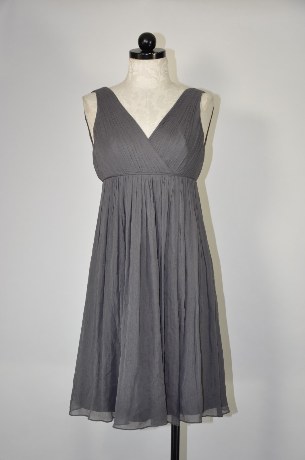 Y2K Vintage J Crew Gray Silk Pleated Empire Waist Cocktail Party Dress Women 0