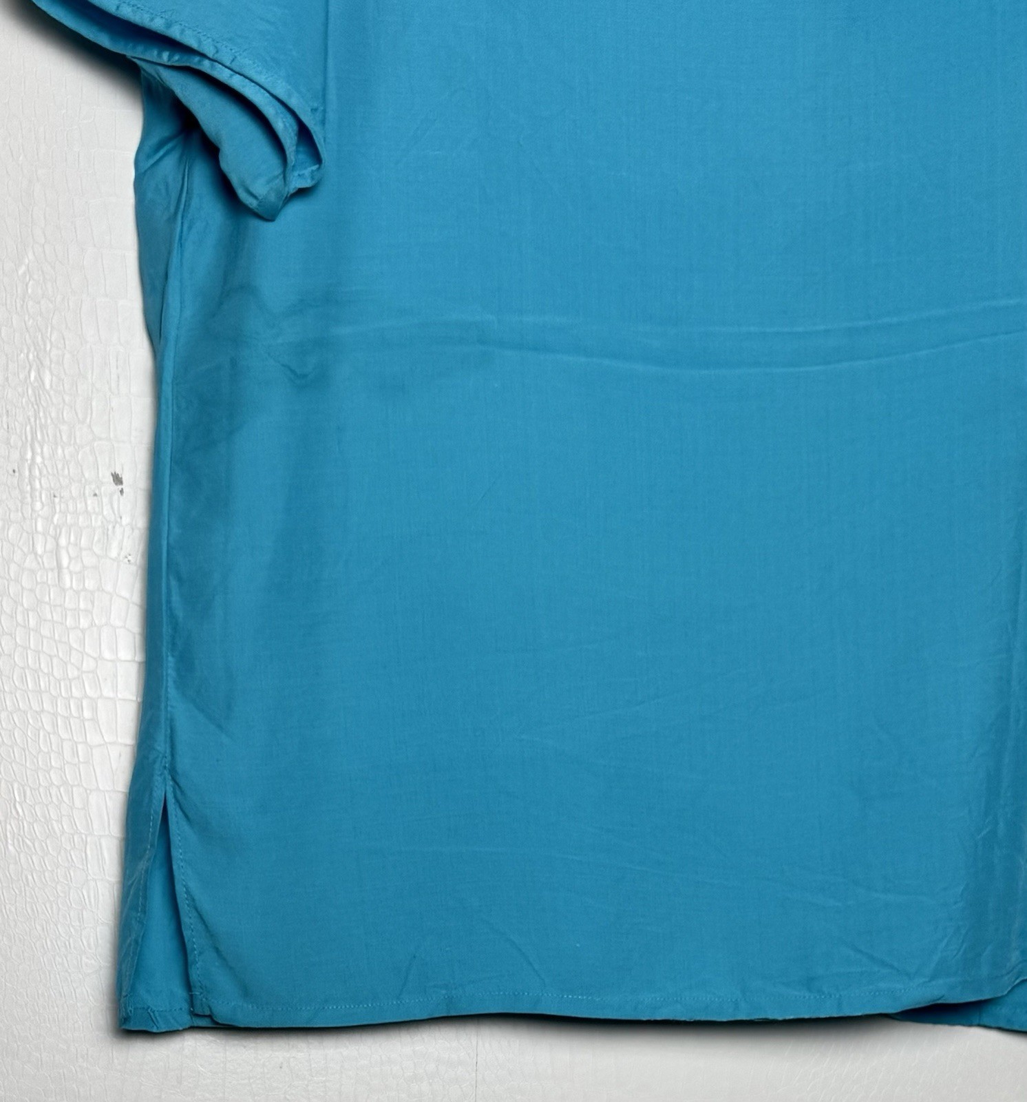 Vtg 80s Turquoise Mandarin Top M Floral Embroidered Frog Closure Rayon Japan