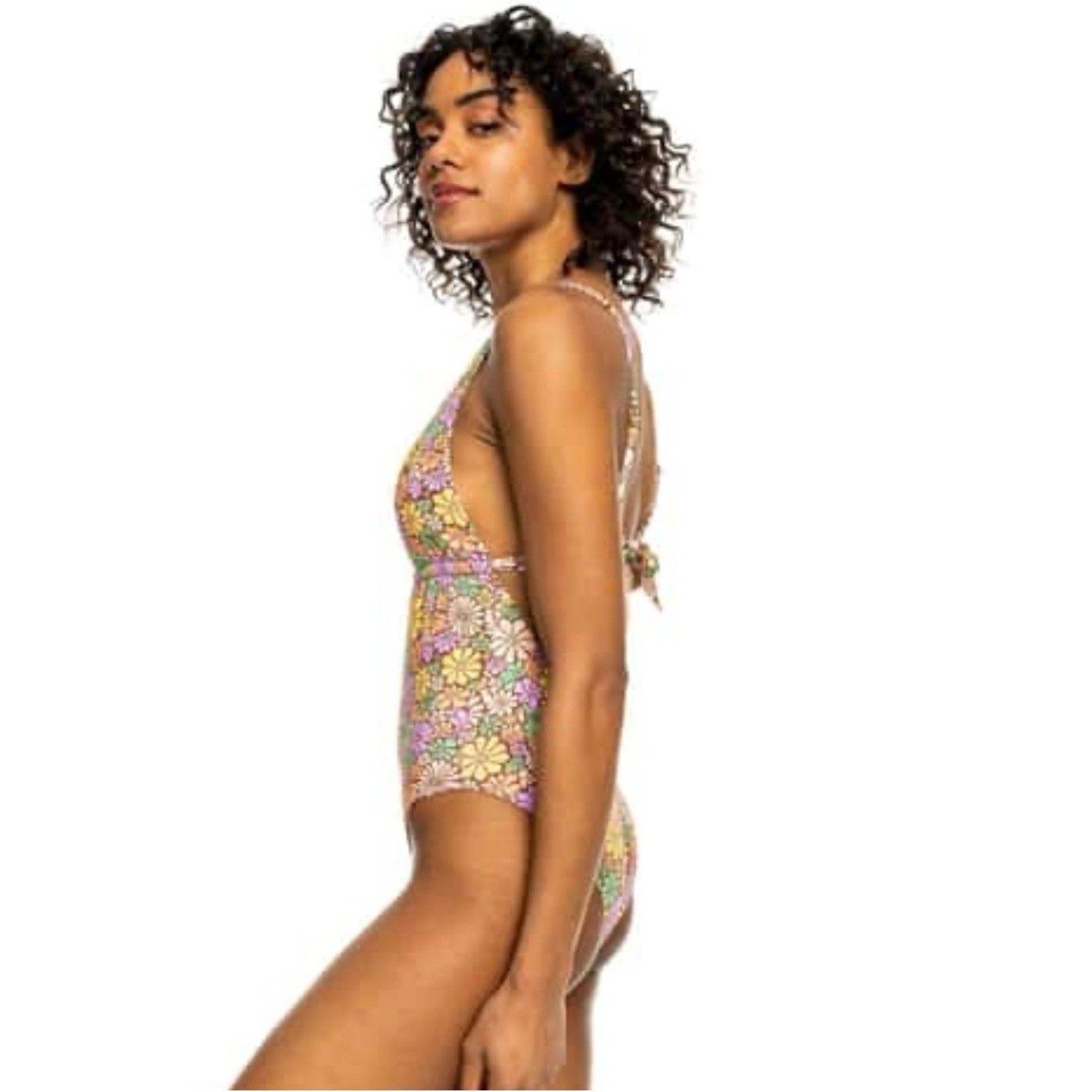 Roxy Retro-Inspired Eco All About One Sol Piece Deep V-Neck Swimsuit Size Medium