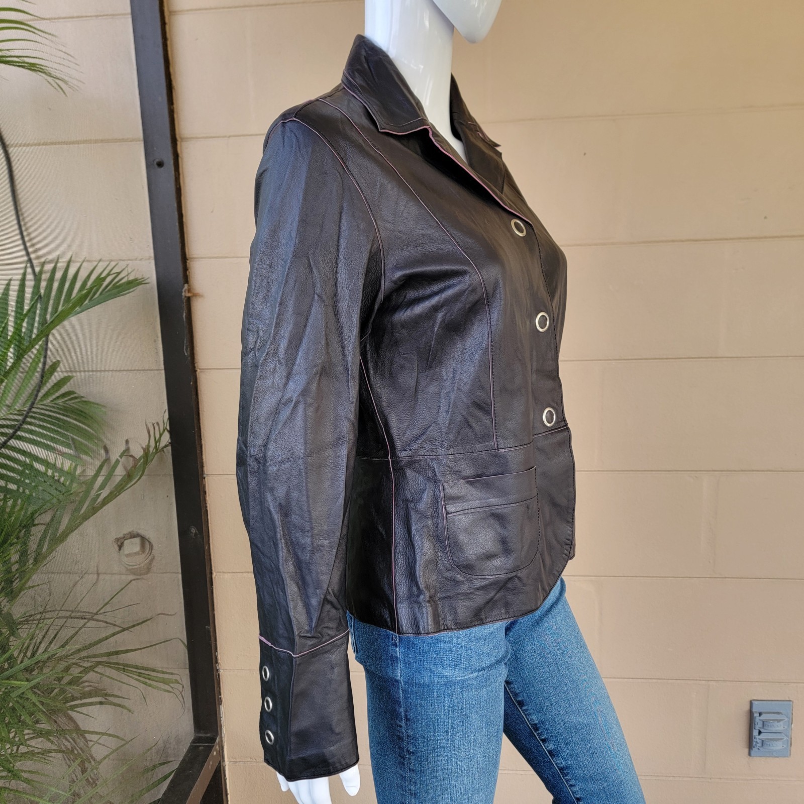 VTG 90s Jax Black Lambskin Leather Blazer Soft Tailored Short Jacket Womens S/M