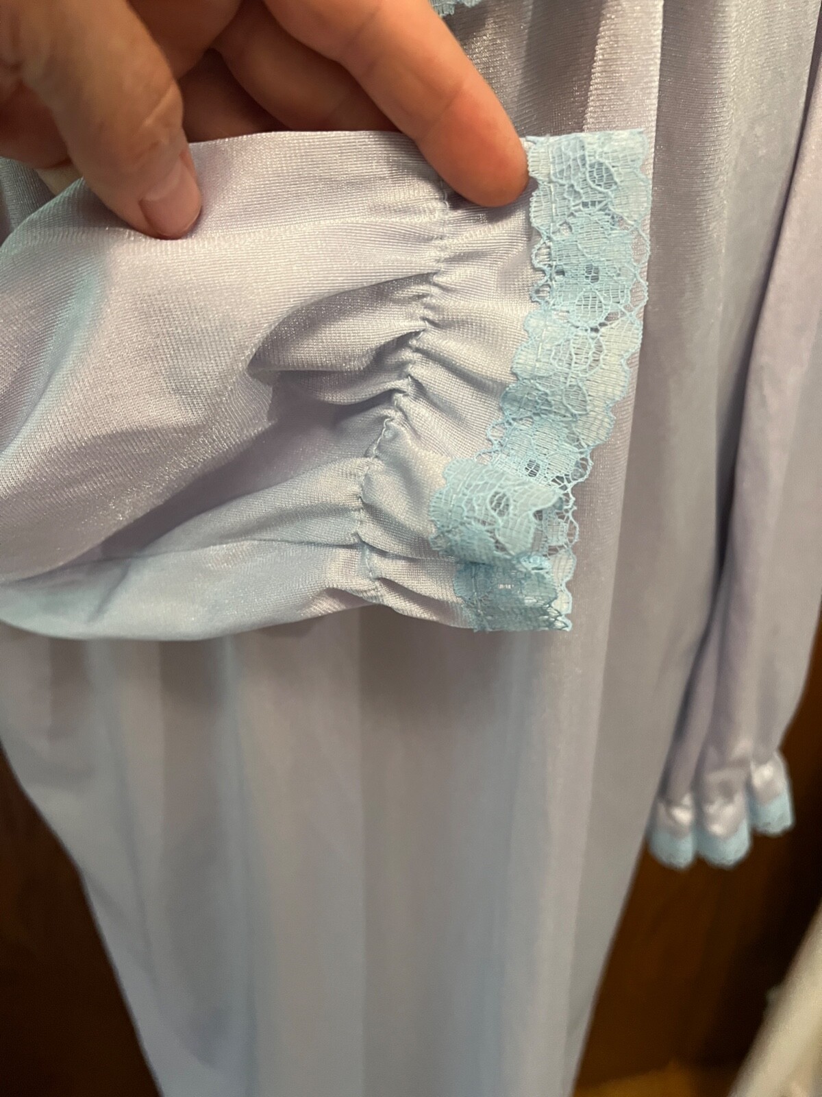 Vintage STARDUST pale blue Nightgown high Lace Collar Victorian Cottage coquette