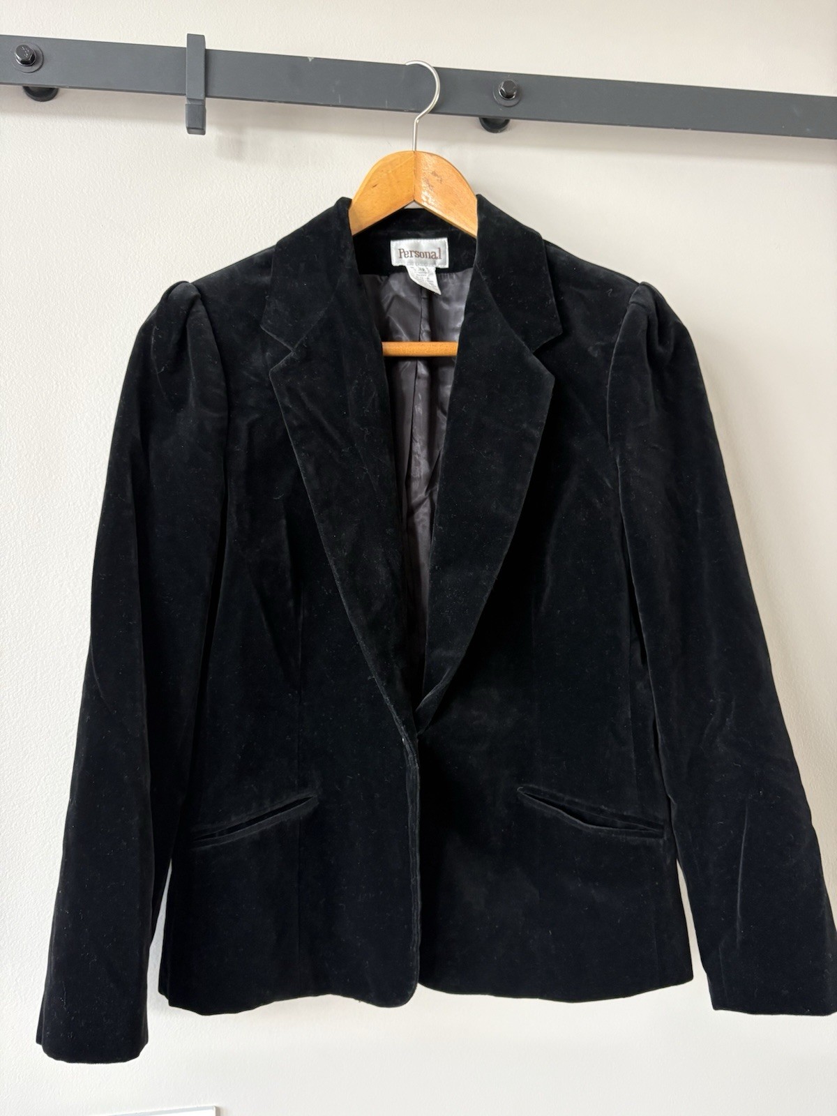 VTG 70s Womens Velvet Blazer Black Personal Size 12 Goth Disco Career Casual