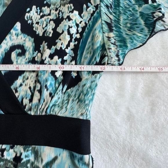 IZ Byer teal asymmetrical graphic babydoll tie back top y2k vintage fairy boho