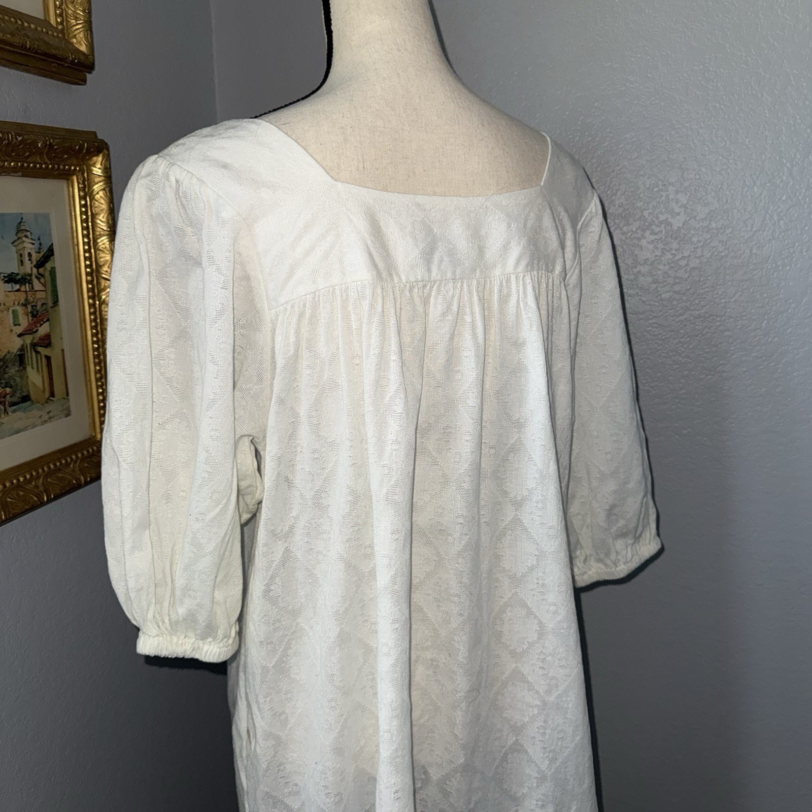 Vintage 80s White Prairie Dress Boho Farmhouse Lace Soft Girl Medium Periphery